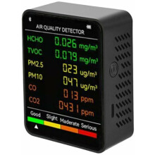 Détecteur de qualité de l'air multifonctionnel (PM2,5, PM10, HCHO, TVOC, CO, CO2, CO, dioxyde de carbone, formaldéhyde) avec écran LCD large et p