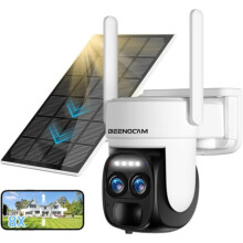 Caméra de surveillance extérieure sans fil WiFi solaire 4K 5 dBi avec zoom hybride 8x, rotation 360, PTZ, batterie, panneau solaire, détection h