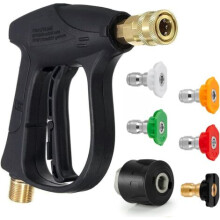 Hogedrukspuitpistool, korte straalspuit met M22 14 mm slangaansluiting en adapter, compatibel met Karcher 1/4 inch snelkoppelingen voor autowasse
