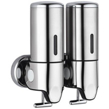 Distributeur de savon mural à monter soi-même (25 x 18,5 x 9 cm) 500 ml x 2, double distributeur pour savon liquide, gel douche et shampoing, idé