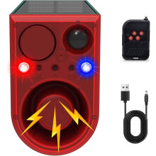 Alarme extérieure à détecteur de mouvement solaire avec 13 sons extérieurs, voyant d'avertissement LED rouge et bleu clignotant, stroboscope de s