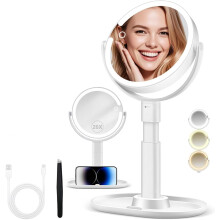 Miroir de maquillage grossissant 20x/1x avec éclairage, miroir de courtoisie double face avec 3 niveaux de luminosité réglables, rotation à 360,