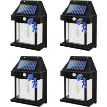 Set van 4 solar wandlampen voor buiten in de tuin, vintage solar wandlantaarns met bewegingssensor, IP65 waterdichte veiligheidslampen voor buite