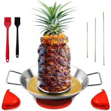 Al Pastor Grill Spit Stand: Verticaal roestvrijstalen spitstandaard, Braziliaanse spitstandaard met 3 verwijderbare spitten, 2 borstels, anti-aan