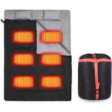 Slaapzak voor volwassenen, 3-seizoenen slaapzak (queensize) met USB-verwarming voor koud weer en warme elektrische slaapzak voor 2 personen voor