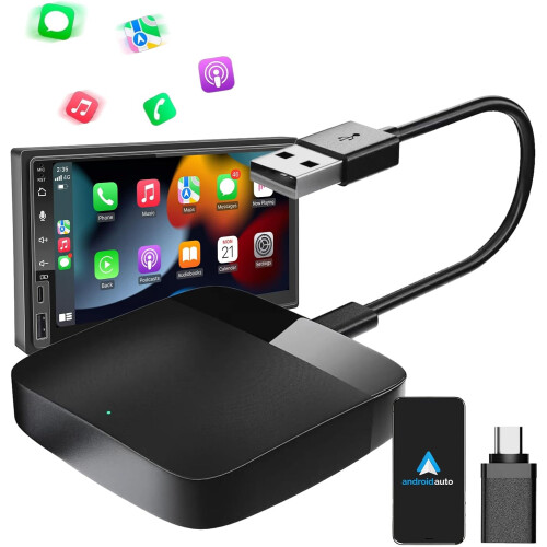 Draadloze Android-autoadapter, zet bedrade Android-auto om naar draadloos, draadloze Android-autodongle met USB-C/A voor Android 10+, plug & play