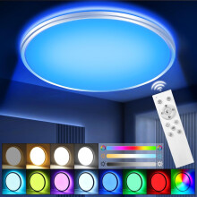 Dimbaar RGB LED-plafondlicht met afstandsbediening, 24W/3000LM platte ronde plafondlampen, 3000K-6500K, 10 helderheidsniveaus, 7 RGB-plafondlampe