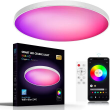 Slimme LED-plafondlamp, vlakke RGBIC WiFi-plafondlamp, 48W, 37,5 cm, 2700K-6500K dimbaar, synchroniseert met muziek, compatibel met Alexa Home, v