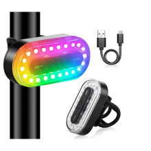 Bike Tail Light, Super Bright Cyclist Safety LED Warning Bike Flashlight, 7 Colors 14 Modes RGB Skateboard Light(Black)