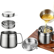 Récipient à graisse de bacon avec filtre - Récipient en acier inoxydable 304 pour graisse de bacon, 1,5 L (50,72 oz liq.) Pot de stockage d'huile
