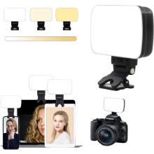 Rechargeable Video Conference Lighting Kit with 1 Cold Shoe, Webcam Lighting with 3 Light Modes and Stepless 10-Level Dimming [Black]