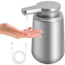 Distributeur de savon automatique 400 ml, acier inoxydable avec capteur, distributeur de savon infrarouge, détecteur de mouvement, chargement USB