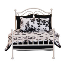 Exquisite Miniature Metal Frame Bedroom Fabric Constructed 1:12 Black and White bedd