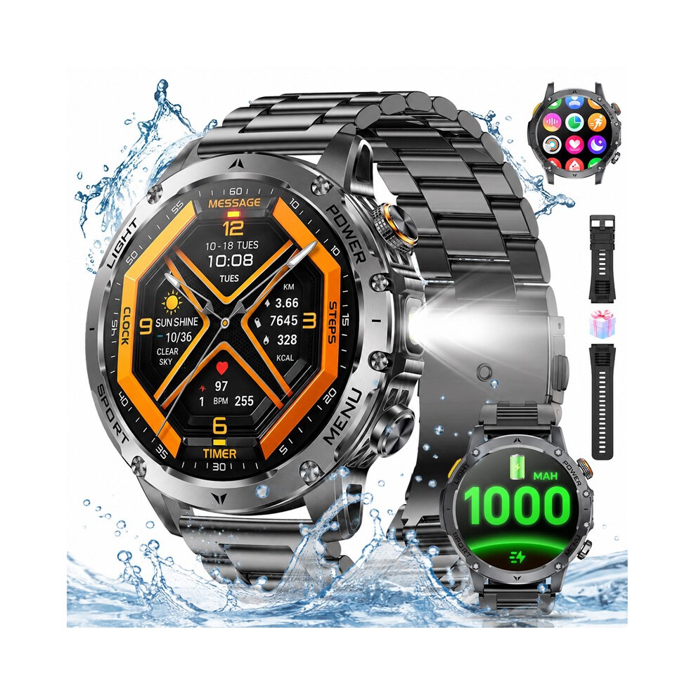 Smartwatch Ak87 1000Mah Ip68 Flashlight Bluetooth Call (Black) Black 6976917411823