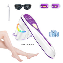 3-in-1 IPL Hair Removal Device – Sapphire Ice Cooling, 180 Rotating Head, Infrared Skin Sensor, Full Body Hair Removal, Skin & Acne Care (Purple)