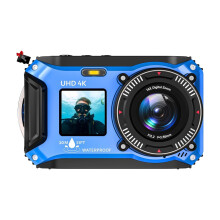 Waterproof Camera 4K 64MP 33FT Dual Screen 16X Zoom 32GB (Blue)