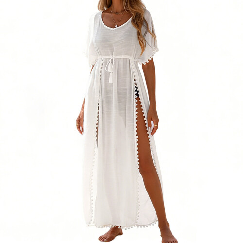 Beach Cover up With Elegant Cut Polyester Texture Suitable for Any Occasion White M