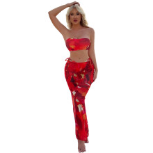 3pcs Quick Dry Soft Fabric Tankini Swimsuit High Waist Strapless Bustier Red S