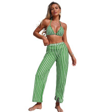 Pack of 3 Breathable Swimsuit Top and Bottoms Set Striped Design for Yogas Green S