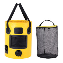 Folding Fishing Bucket 25L Capacity Handheld Bucket for Yellow Built in mesh pocket