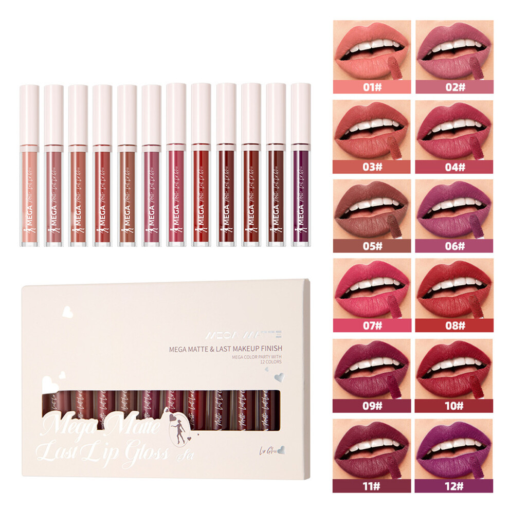 12Color Lip Glosses Set Water Resistant All Day Color Smooth Liquid Lipsticks A
