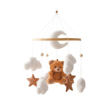 Infant Bedside Rotating Mobile Plush Animal Rattle Early Education Companion Brown Bear