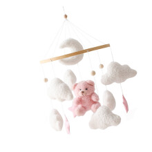 Quiet Rotating Nursery Mobile Infant Plush Animal Rattle Sensory Bedbell Toy Pink Bear