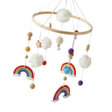 Natural Wood Baby Bed Bell Crib Mobile Rainbow Stars Cotton Rattle Teether Toy Multicolor