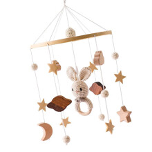Wood Animal Crib Mobile Interactive Safe Baby Nursery Room Hanging Decoration rabbits