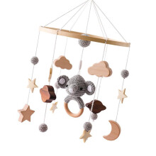 Rotating Animal Craft Mobile Hanging Toy With Natural Wood and Rattle Teether elephant