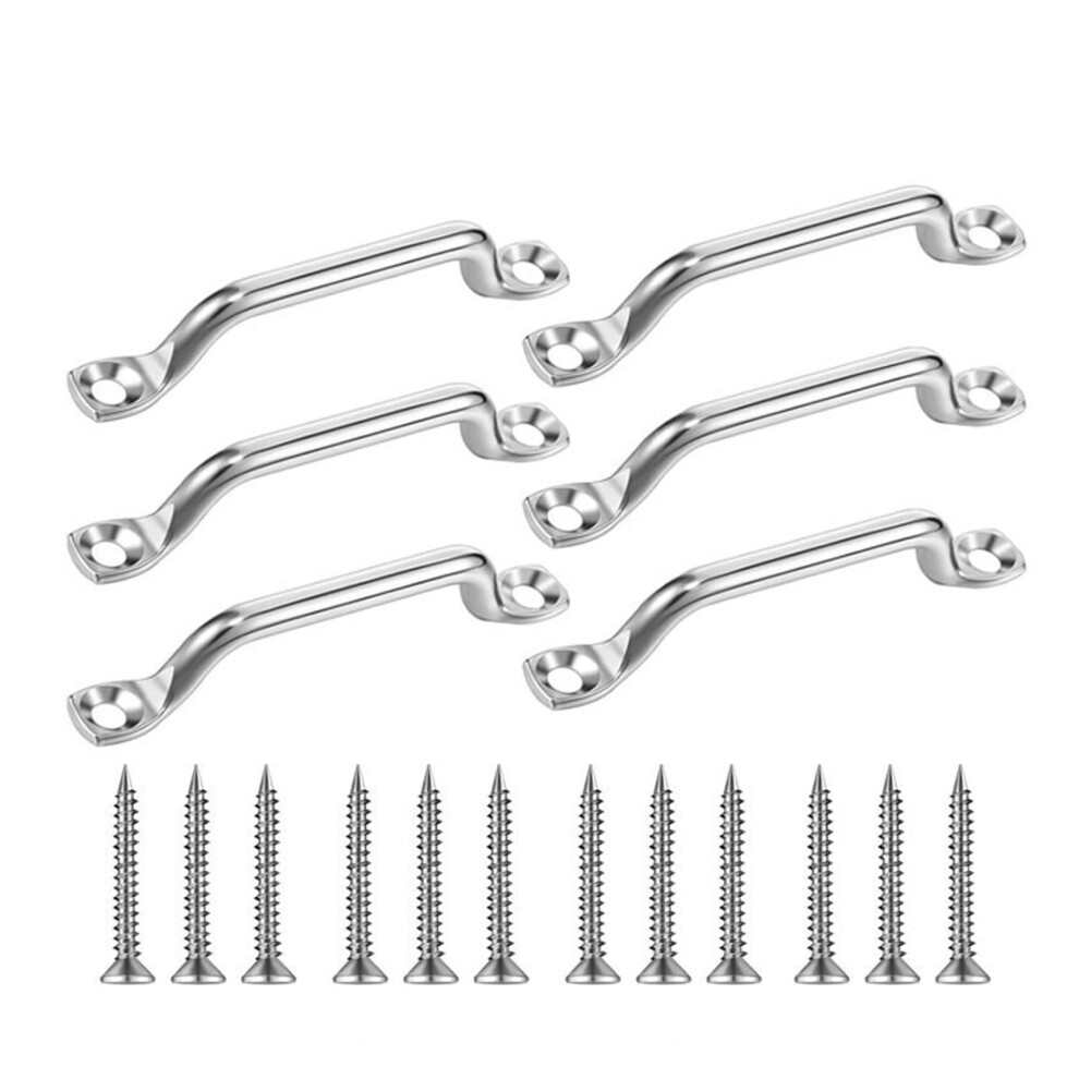 Rustproof Stainless Yacht Handle Bows Shape Pulling Grip Corrosions 6Pcs With Screws 7696002404507