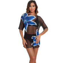 3pcs/set Breathable Fashion Printed Tankini Swimwear Features Comfort Sarong Blue L