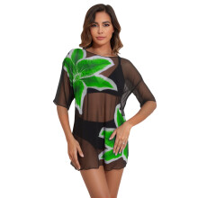 Pack of 3 Piece Women's Protective Mesh Tankini Outfit Trendy Print for Pool Fun Green S
