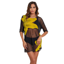 Pack of 3 Piece Fashion Forward Separate Bathing Suit Tankini Set Mesh Fabric Yellow XXL