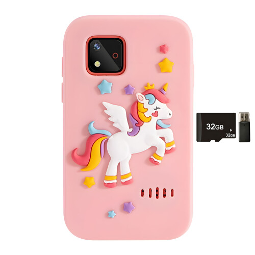 Interactive Phone Simulator for Children with Screen and Puzzle Activities pink fly
