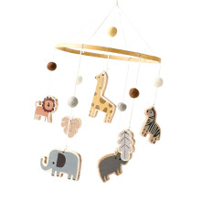 Forest Animal Crib Mobile With Natural Wood And Wool Balls For Baby Nursery