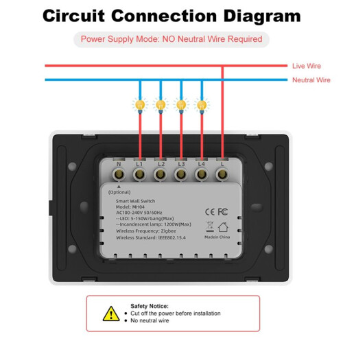 Tuya ZigBee   Neutral Wire Optional Intelligent US Wall Button Light  AC100-240V for Alexa 2Gang 2