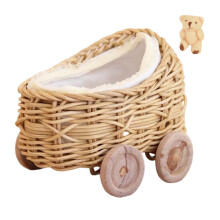 Handwoven Rattan Miniature Stroller Collectible Baby Pram for Reborns Toy Light color