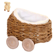 Miniature Rattan Carriage and Bear for Doll Doll House Nursery Room Furniture Dark