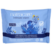 Natracare Ekologiska Bomull Intima Wipes med Ekologiska Eteriska Oljor av Kamomill, Ringblomma och Fransk Ros, 12 Wipes