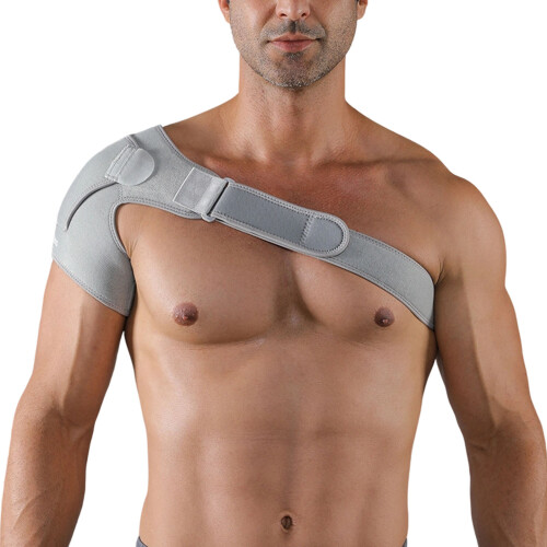 Breathable Single Shoulder Compression Sleeve Adjustable Strap Injury Prevention Gray