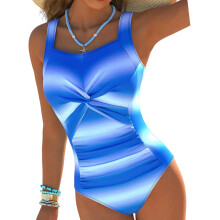 Women Piece Ruched Swimsuit Sleeveless Athletic Bathing Suit for Beach and Pool Blue M