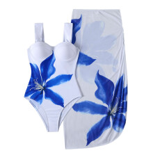 2 Piece Women's Swimsuit and Cover Up Skirt Set Quick Dry for Beach Use Blue M