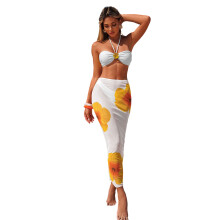 Ladies Quick Dry Swimwear Set Bathing Suit Long Skirt with Neck Hanging Top White S