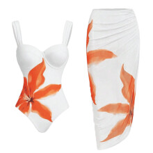 Pack of 2pcs Women's Quick Dry Comfortable Monokini with Beach Cover Up 1orange red S