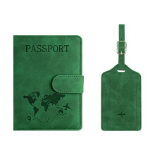 Passports Holder with Travel Suitcase Tages Rfids Blocking Leather Case Unisex Green