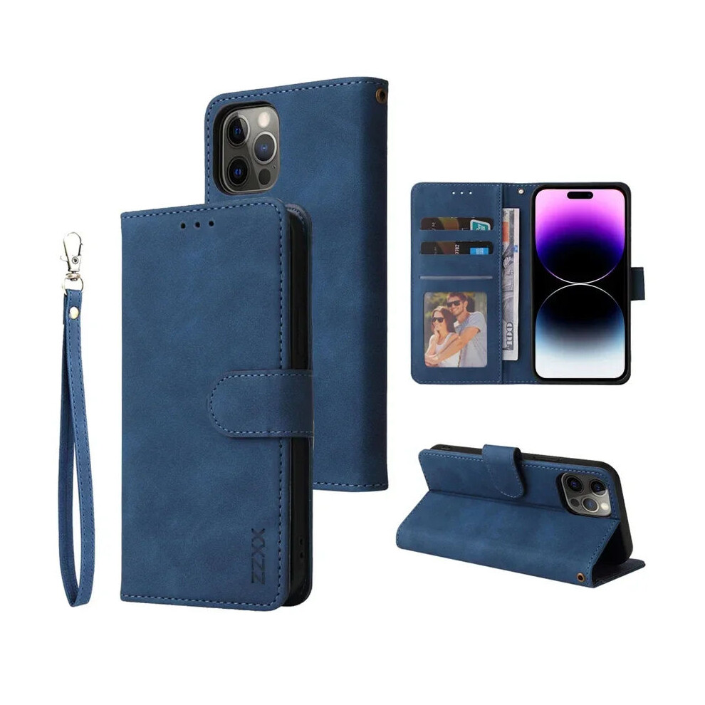 Leather Wallet Phone Case Flip Card Slot Holder Cover Phone Case For Iphone 15 Pro Blue 5051227672292