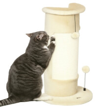 Krabpaal voor katten tot 5 kg met 2 sisalballen en pluche, 34x25,5x58 cm, beige