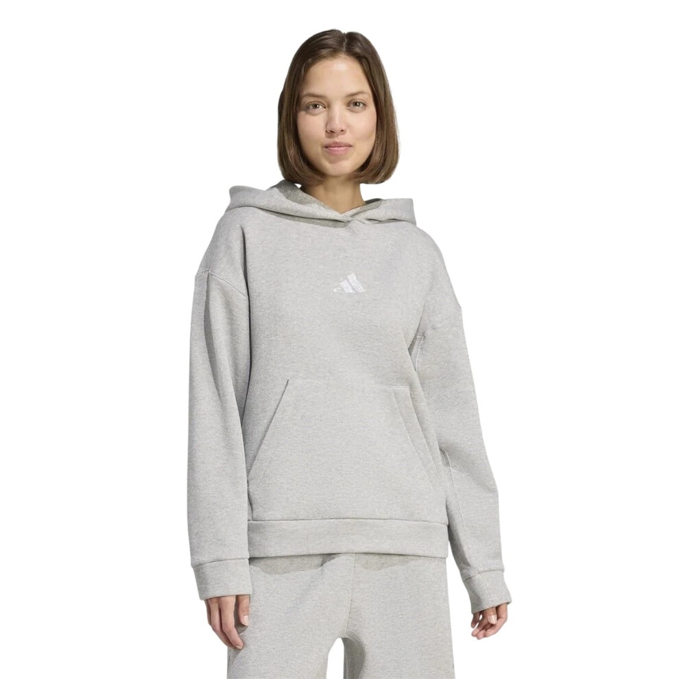 Adidas (16 Uk - 18 Uk, Silver) Womens/Ladies Glitter Logo Oversized Drawstring Hoodie