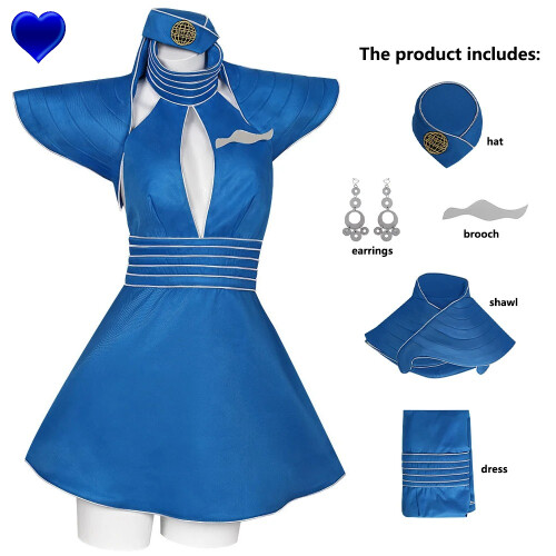 (M) Blaues Stewardess-Uniform-Showparty-Outfit 1
